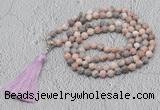 GMN605 Hand-knotted 8mm, 10mm pink zebra jasper 108 beads mala necklaces with tassel