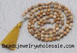 GMN607 Hand-knotted 8mm, 10mm picture jasper 108 beads mala necklaces with tassel