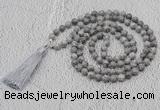 GMN608 Hand-knotted 8mm, 10mm grey picture jasper 108 beads mala necklaces with tassel