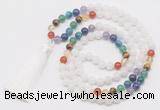 GMN6119 Knotted 7 Chakra 8mm, 10mm white jade 108 beads mala necklace with tassel