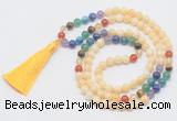 GMN6120 Knotted 7 Chakra 8mm, 10mm honey jade 108 beads mala necklace with tassel