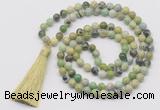 GMN6129 Knotted 8mm, 10mm Australia chrysoprase 108 beads mala necklace with tassel