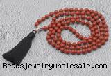 GMN616 Hand-knotted 8mm, 10mm red jasper 108 beads mala necklaces with tassel