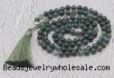 GMN620 Hand-knotted 8mm, 10mm moss agate 108 beads mala necklaces with tassel