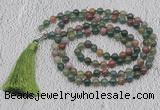 GMN621 Hand-knotted 8mm, 10mm Indian agate 108 beads mala necklaces with tassel