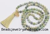 GMN6229 Knotted 8mm, 10mm Australia chrysoprase 108 beads mala necklace with tassel & charm