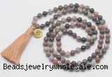 GMN6230 Knotted 8mm, 10mm wooden jasper 108 beads mala necklace with tassel & charm