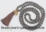 GMN6233 Knotted 8mm, 10mm rainbow labradorite 108 beads mala necklace with tassel & charm