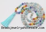 GMN6239 Knotted 7 Chakra 8mm, 10mm amazonite 108 beads mala necklace with tassel