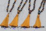 GMN630 Hand-knotted 8mm, 10mm colorfull tiger eye 108 beads mala necklaces with tassel