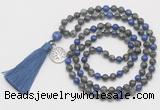 GMN6312 Knotted black labradorite & lapis lazuli 108 beads mala necklace with tassel & charm