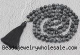 GMN640 Hand-knotted 8mm, 10mm snowflake obsidian 108 beads mala necklaces with tassel