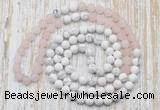 GMN6403 Hand-knotted 8mm, 10mm rose quartz & white howlite 108 beads mala necklaces