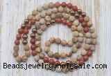 GMN6446 Hand-knotted 8mm, 10mm matte picture jasper & red jasper 108 beads mala necklaces