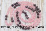 GMN6452 Hand-knotted 8mm, 10mm rose quartz & garnet 108 beads mala necklaces