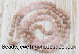 GMN6455 Hand-knotted 8mm, 10mm sunstone, rose quartz & white jade 108 beads mala necklaces