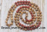 GMN6460 Hand-knotted 8mm, 10mm picture jasper & red jasper 108 beads mala necklaces