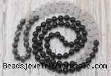 GMN6467 Knotted 8mm, 10mm black labradorite, matte rose quartz  & black agate 108 beads mala necklaces