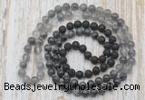 GMN6470 Knotted 8mm, 10mm black lava, black labradorite & cloudy quartz 108 beads mala necklaces