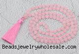 GMN651 Hand-knotted 8mm, 10mm rose quartz 108 beads mala necklaces with tassel