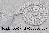 GMN656 Hand-knotted 8mm, 10mm white howlite 108 beads mala necklaces with tassel