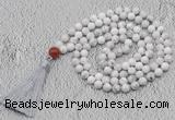 GMN658 Hand-knotted 8mm, 10mm white howlite 108 beads mala necklaces with tassel