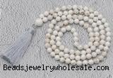 GMN660 Hand-knotted 8mm, 10mm white howlite 108 beads mala necklaces with tassel