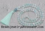 GMN671 Hand-knotted 8mm, 10mm sea blue banded agate 108 beads mala necklaces with tassel