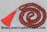 GMN680 Hand-knotted 8mm, 10mm red agate 108 beads mala necklaces with tassel