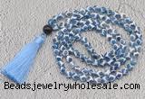 GMN688 Hand-knotted 8mm, 10mm blue Tibetan agate 108 beads mala necklaces with tassel