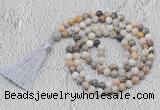 GMN698 Hand-knotted 8mm, 10mm bamboo leaf agate 108 beads mala necklaces with tassel