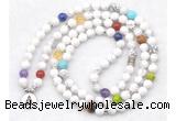 GMN7072 7 Chakra 8mm white howlite 108 mala beads wrap bracelet necklaces