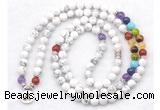 GMN7073 7 Chakra 8mm white howlite 108 mala beads wrap bracelet necklaces