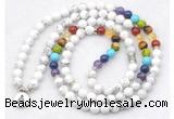 GMN7074 7 Chakra 8mm white howlite 108 mala beads wrap bracelet necklaces