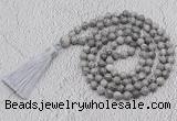 GMN708 Hand-knotted 8mm, 10mm grey picture jasper 108 beads mala necklaces with tassel