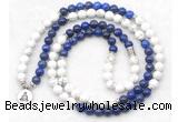 GMN7082 Chakra 8mm white howlite & lapis lazuli 108 mala beads wrap bracelet necklaces