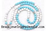 GMN7085 Chakra 8mm white & blue howlite 108 mala beads wrap bracelet necklaces