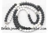 GMN7088 Chakra 8mm white howlite & black lava 108 mala beads wrap bracelet necklaces