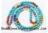 GMN7101 7 Chakra 8mm turquoise 108 mala beads wrap bracelet necklaces