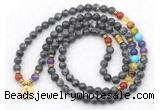 GMN7106 7 Chakra 8mm black labradorite 108 mala beads wrap bracelet necklaces