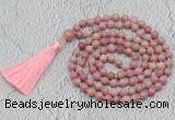 GMN711 Hand-knotted 8mm, 10mm pink fossil jasper 108 beads mala necklaces with tassel