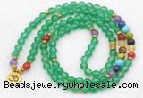 GMN7115 7 Chakra 8mm green agate 108 mala beads wrap bracelet necklaces