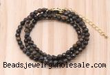 GMN7221 4mm faceted round tiny bronzite beaded necklace jewelry