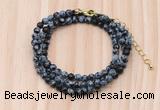 GMN7222 4mm faceted round tiny snowflake obsidian beaded necklace jewelry