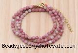 GMN7225 4mm faceted round tiny pink wooden jasper beaded necklace jewelry