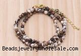 GMN7228 4mm faceted round tiny brown zebra jasper beaded necklace jewelry