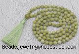 GMN723 Hand-knotted 8mm, 10mm China jade 108 beads mala necklaces with tassel