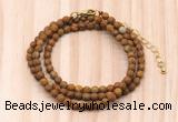 GMN7231 4mm faceted round tiny wooden jasper beaded necklace jewelry