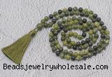 GMN724 Hand-knotted 8mm, 10mm Canadian jade 108 beads mala necklaces with tassel