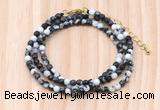 GMN7241 4mm faceted round tiny black & white jasper beaded necklace jewelry